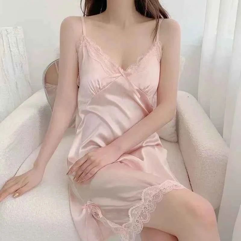 Sexy Lace V-neck Women Suspenders Nightdresses Sleepwear Female Sleeveless Nightwear Sleep Nightdress For Ladies - Urban Heaven Co