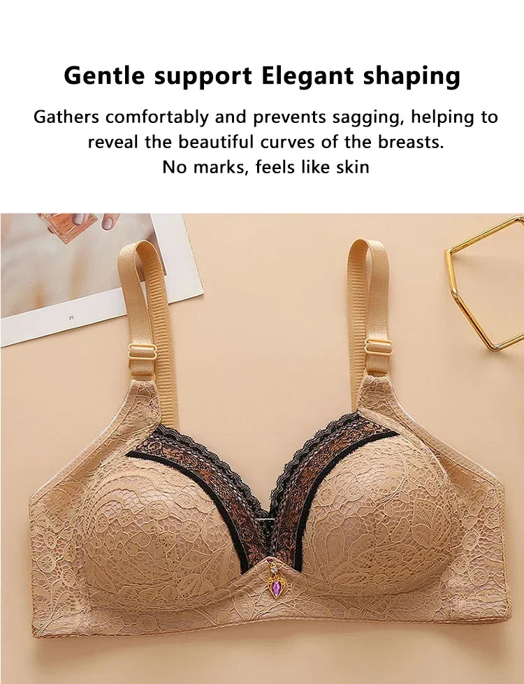 Women Adjustable Lace Bra V-neck Non Steel Ring Anti Sagging Comfortable Sexy Lingerie - Urban Heaven Co