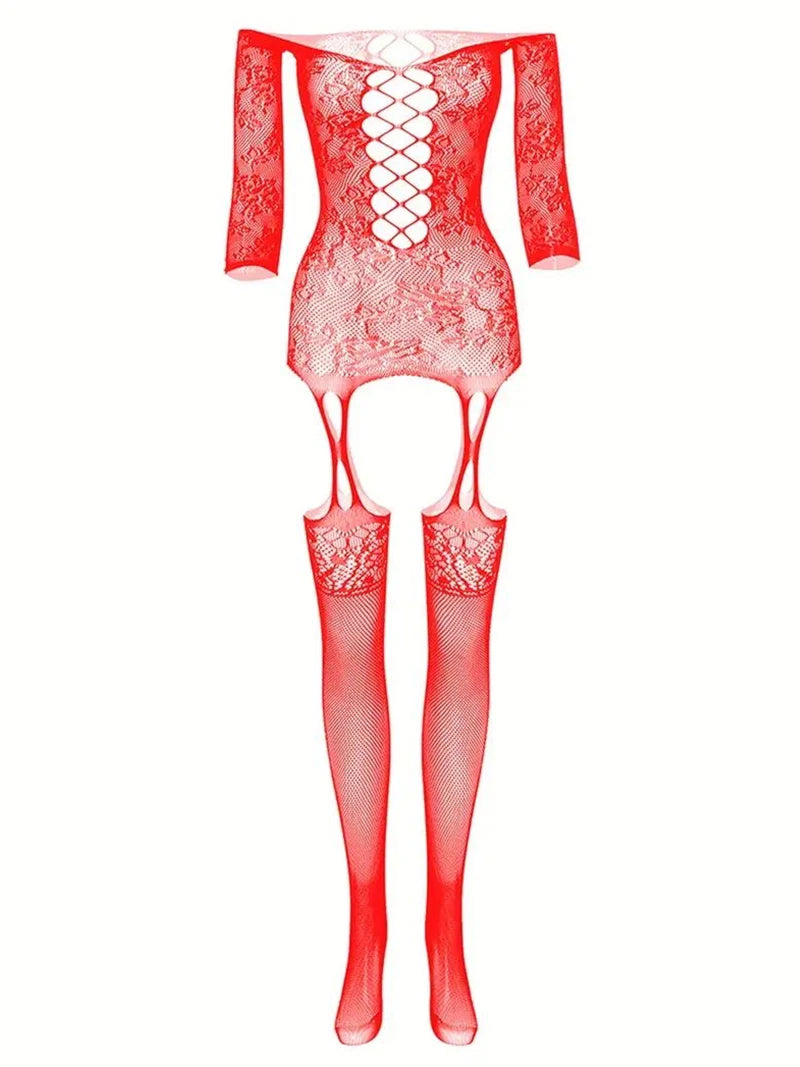 Summer Crotchless Bodysuit Lingerie Set - Erotic Fishnet Bra, Garters, and Body Stockings for Women - Urban Heaven Co