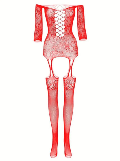 Summer Crotchless Bodysuit Lingerie Set - Erotic Fishnet Bra, Garters, and Body Stockings for Women - Urban Heaven Co