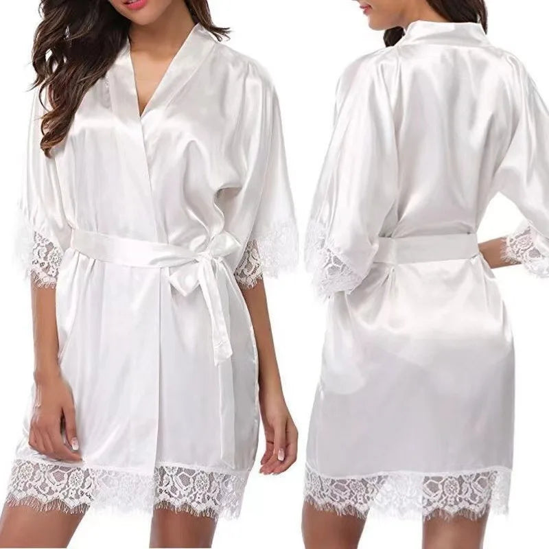 Fabric Women Sleepwear Pajamas High Quality Kimono Lace Bride Dressing for Elegant Ladies Fashion - Urban Heaven Co