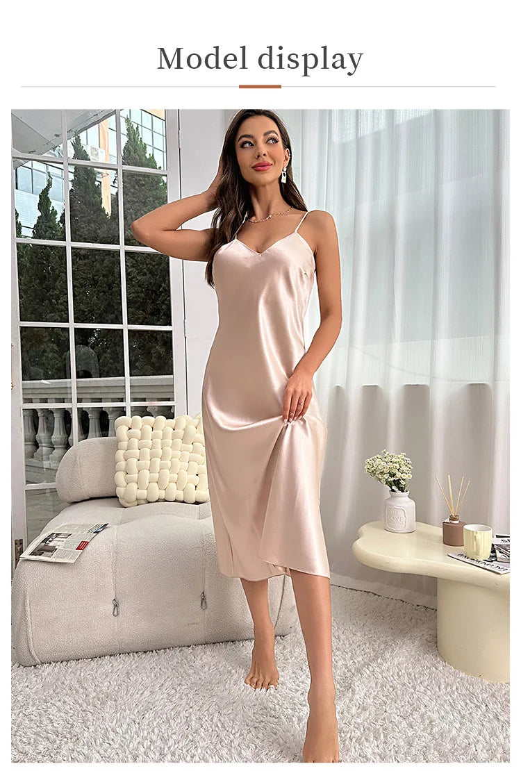 New Sexy Solid Color Long Nightdress Women&