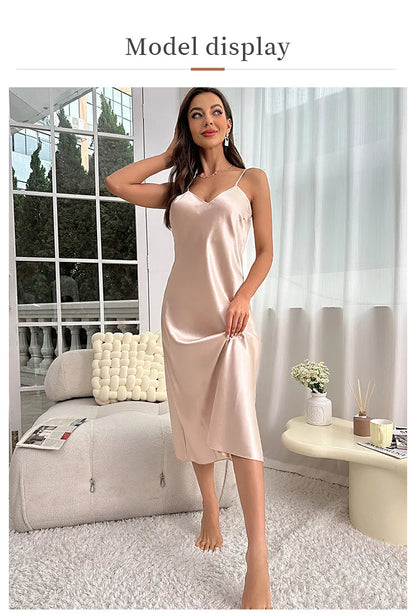 New Sexy Solid Color Long Nightdress Women&