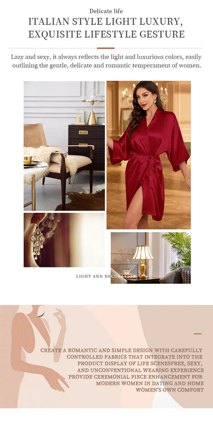 Summer Lace-Up Bathrobe Women – Sexy Ice Silk Gown &amp; Morning Robe for Home - Urban Heaven Co