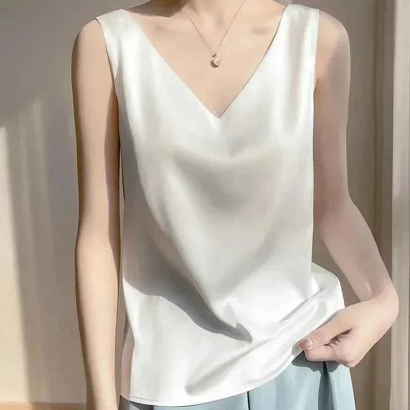 Sexy Strap Crop Top Women Halter V Neck Basic Cami Sleeveless Satin Silk Tube Tank Tops - Urban Heaven Co