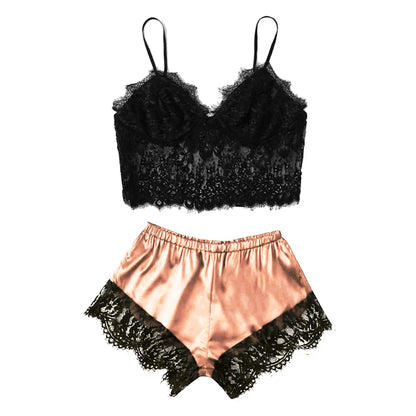 Womens Sexy Lace Nightwear Set - Casual Babydoll Pajamas with Tops and Shorts for Sleepwear - Urban Heaven Co