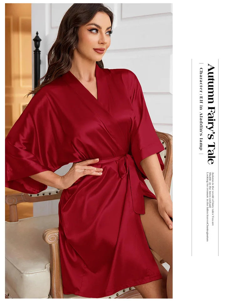 Summer Lace-Up Bathrobe Women – Sexy Ice Silk Gown &amp; Morning Robe for Home - Urban Heaven Co