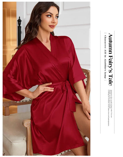 Summer Lace-Up Bathrobe Women – Sexy Ice Silk Gown &amp; Morning Robe for Home - Urban Heaven Co