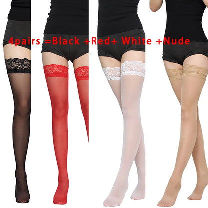 Kave Lace Thigh High Silicone Anti-Slip Socks for Women - Sexy Long Stockings in Black/White - Urban Heaven Co