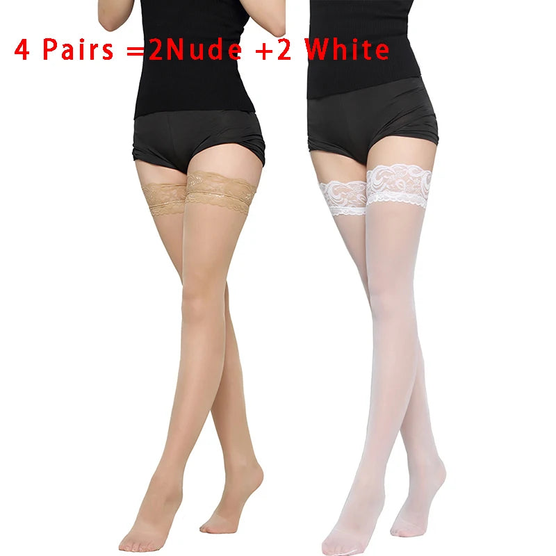 Kave Lace Thigh High Silicone Anti-Slip Socks for Women - Sexy Long Stockings in Black/White - Urban Heaven Co