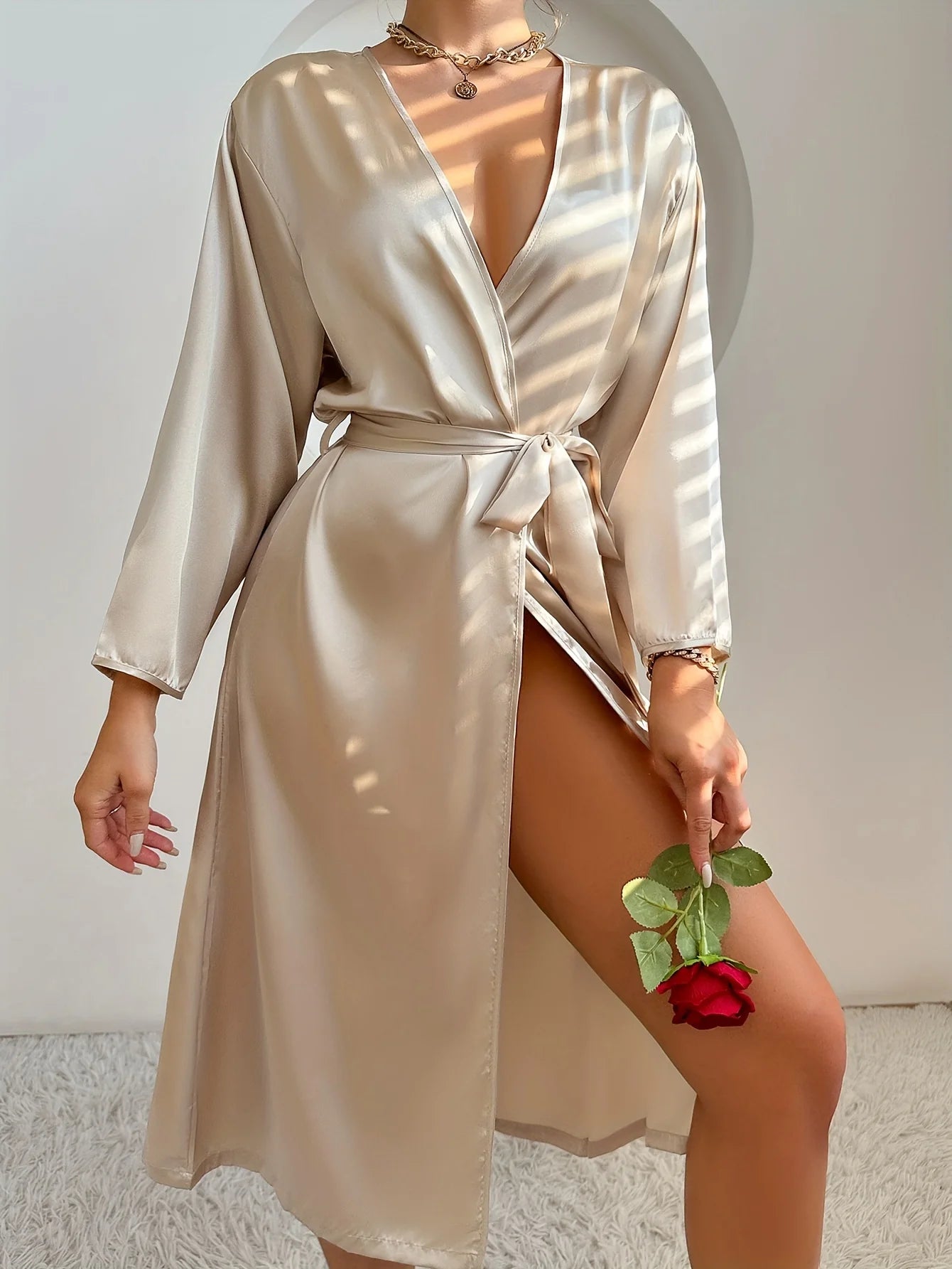 Womens Satin Robe - Elegant Belted Silky Comfort Bathrobe Loungewear - Urban Heaven Co