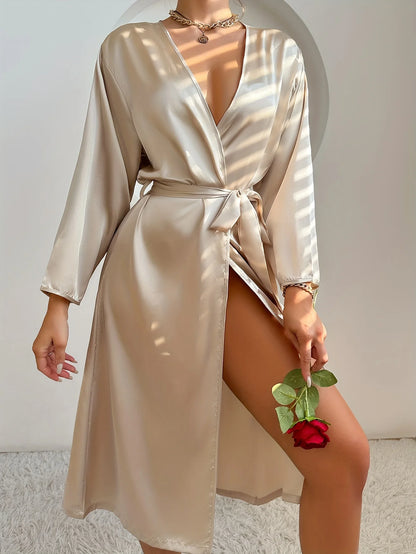 Womens Satin Robe - Elegant Belted Silky Comfort Bathrobe Loungewear - Urban Heaven Co