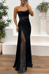Elegant Strapless Sequin Party Dress for Women - Spring Summer High Slit Fashion Dress - Urban Heaven Co