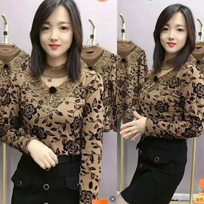 Add Velvet Lace Bottoming Shirt Blouse Women&