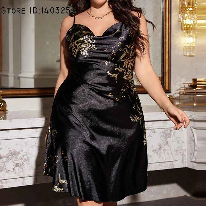 2PCS Robe Set Nightgown Print Flower Kimono Bathrobe Gown Plus Size Silk Satin Sleepwear - Urban Heaven Co