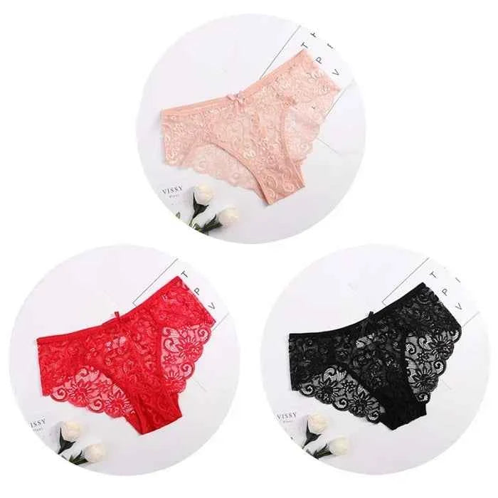 3PCS Lace Panties Set for Women - Sexy Transparent Floral Underwear with Bow and Hollow Out Design, Available in S, M, L, XL - Urban Heaven Co