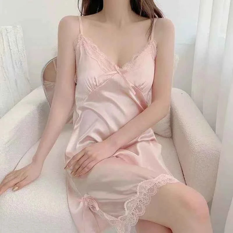 Sexy Lace V-neck Women Suspenders Nightdresses Sleepwear Female Sleeveless Nightwear Sleep Nightdress For Ladies - Urban Heaven Co