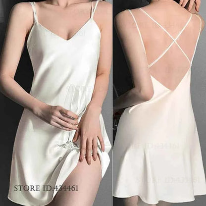 Sexy Lingerie Female Twinset Robe Set Nightgown Spring Summer New Backless Nightdress Sleepwear Loose Ice Silk Homewear Pajama - Urban Heaven Co