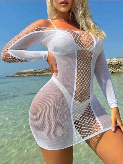 Women Nightwear Party Night Wear Sexy Hollow Transparent Mesh Bodycon Mini Dress - Urban Heaven Co