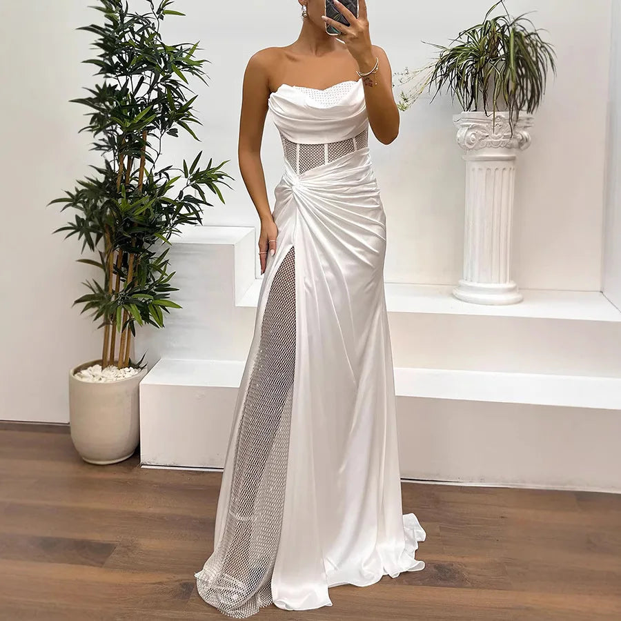 Elegant Strapless Sequin Party Dress for Women - Spring Summer High Slit Fashion Dress - Urban Heaven Co