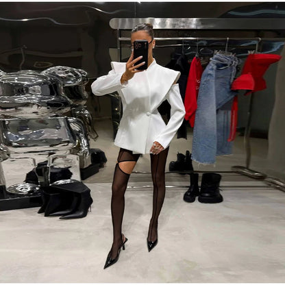 Avant-Garde Women Blazer Solid Jacket with Cutout Shoulders V-neck Full Sleeve for Spring Autumn Fashion Events and Street Style - Urban Heaven Co