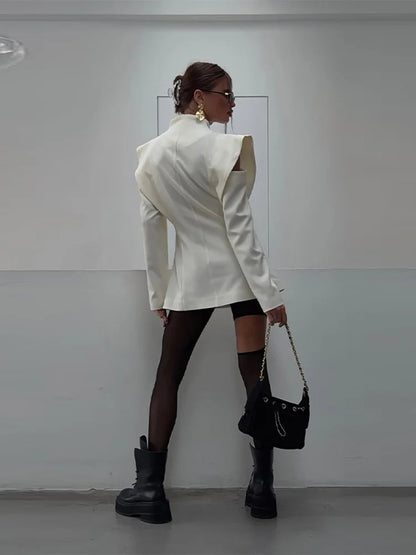 Avant-Garde Women Blazer Solid Jacket with Cutout Shoulders V-neck Full Sleeve for Spring Autumn Fashion Events and Street Style - Urban Heaven Co