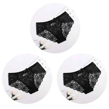 3PCS Lace Panties Set for Women - Sexy Transparent Floral Underwear with Bow and Hollow Out Design, Available in S, M, L, XL - Urban Heaven Co