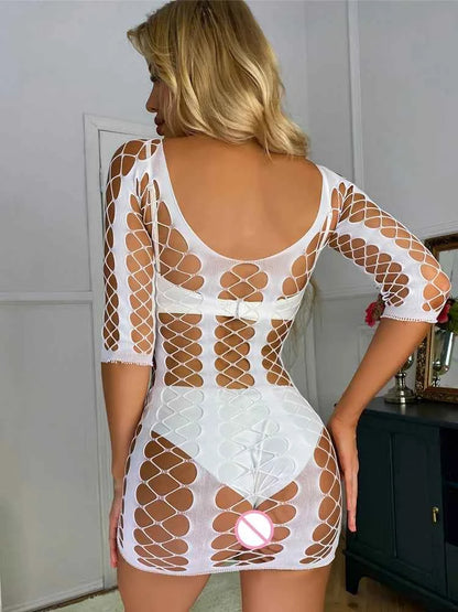 Women Nightwear Party Night Wear Sexy Hollow Transparent Mesh Bodycon Mini Dress - Urban Heaven Co