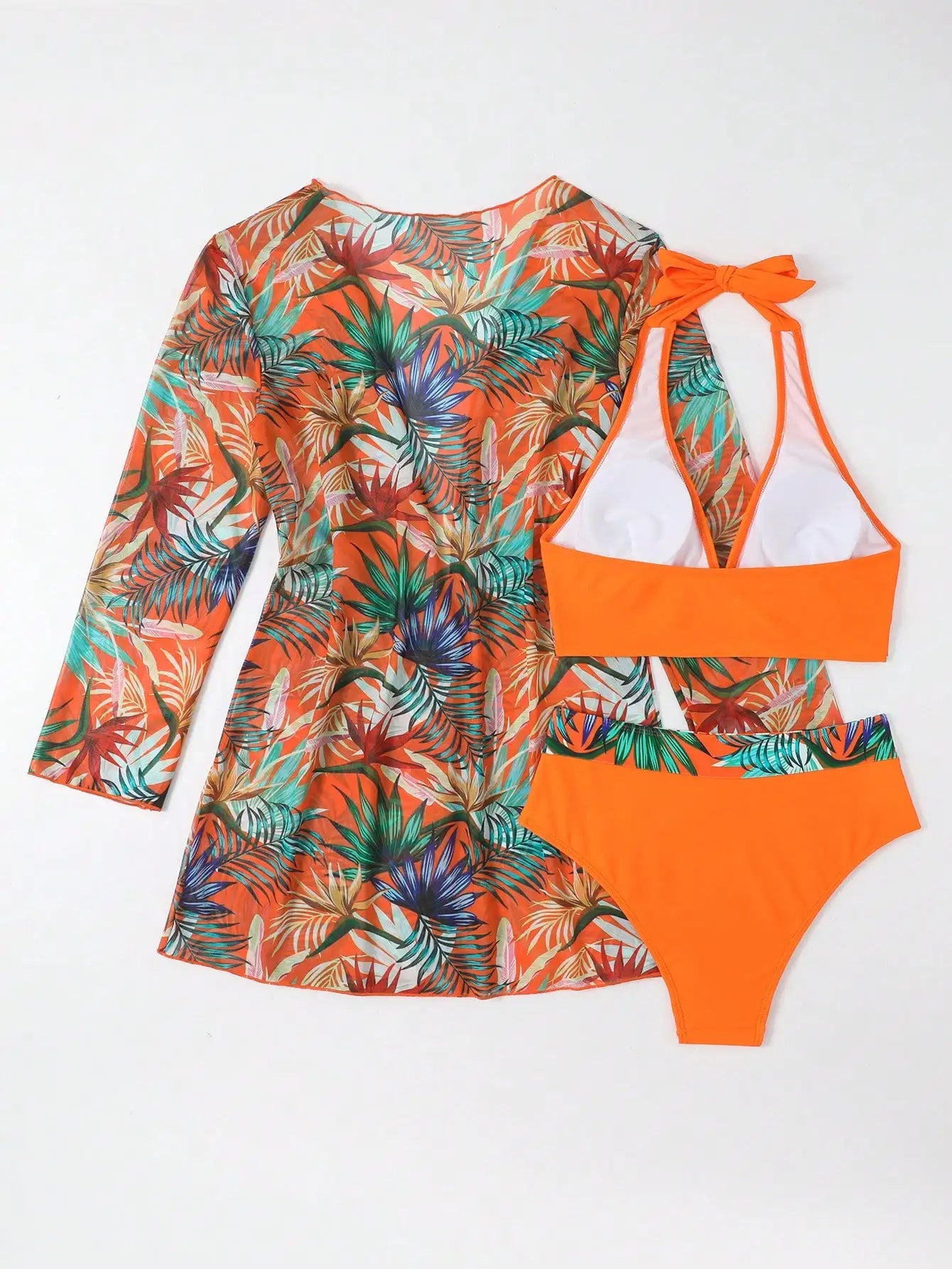 Halter Print Bikini Sets 3PCS Women Swimsuit With Kimono High Waist Swimwear Female Bathers Bathing Swimming Swim Suit Beachwear - Urban Heaven Co