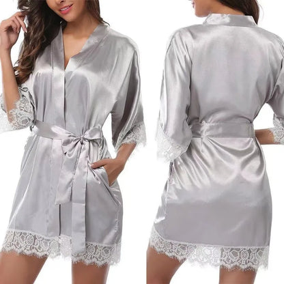 Fabric Women Sleepwear Pajamas High Quality Kimono Lace Bride Dressing for Elegant Ladies Fashion - Urban Heaven Co