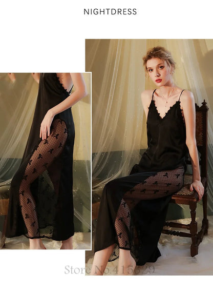 Wedding Bride Robe Set Women Bridal Lace Nightgown Long Kimono Bath Gown Intimate Lingerie - Urban Heaven Co