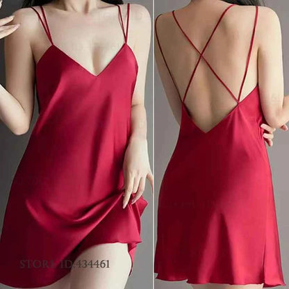Sexy Lingerie Female Twinset Robe Set Nightgown Spring Summer New Backless Nightdress Sleepwear Loose Ice Silk Homewear Pajama - Urban Heaven Co