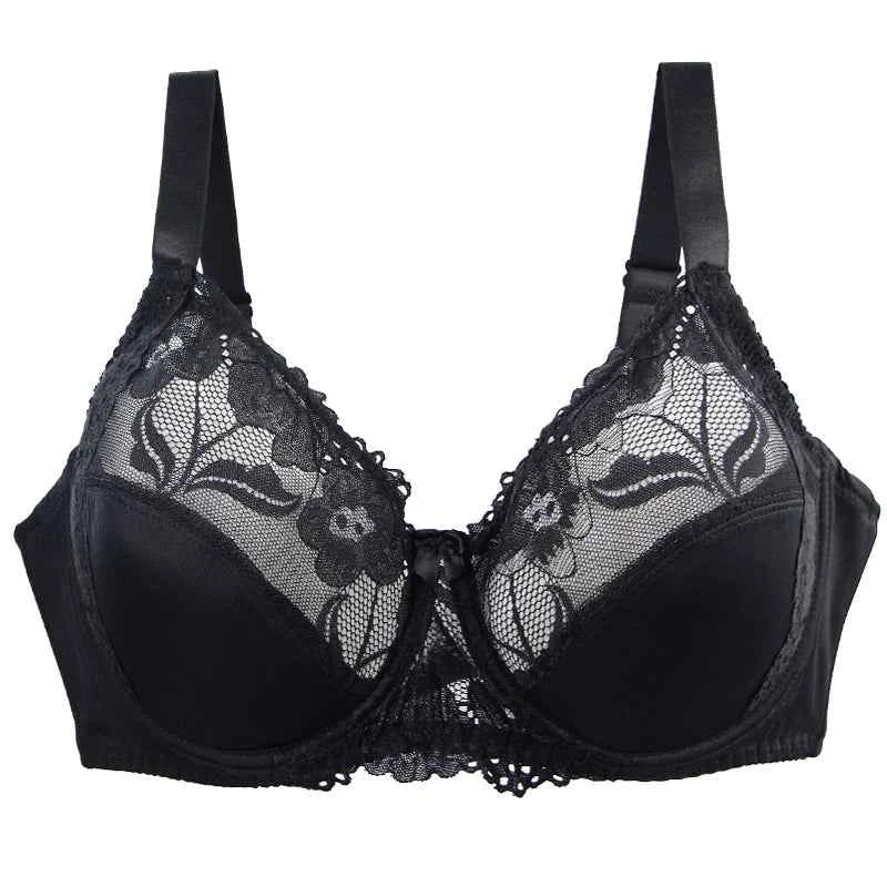 New European American Large Size Lace Bra for Women with Adjustable Steel Ring and Gathered Design - Urban Heaven Co