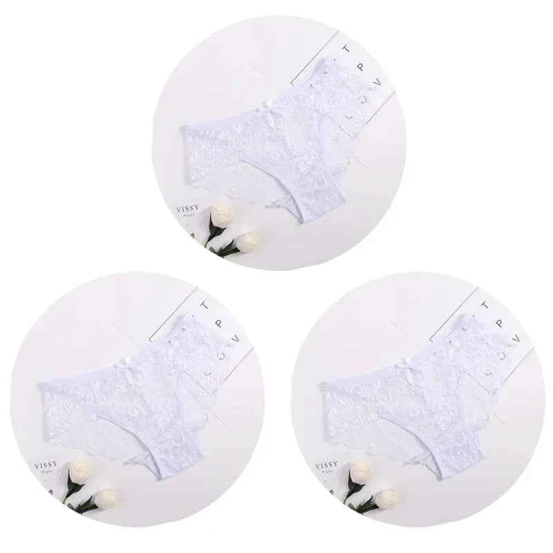 3PCS Lace Panties Set for Women - Sexy Transparent Floral Underwear with Bow and Hollow Out Design, Available in S, M, L, XL - Urban Heaven Co