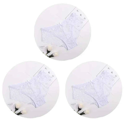 3PCS Lace Panties Set for Women - Sexy Transparent Floral Underwear with Bow and Hollow Out Design, Available in S, M, L, XL - Urban Heaven Co