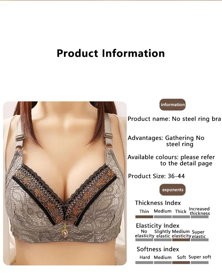 Women Adjustable Lace Bra V-neck Non Steel Ring Anti Sagging Comfortable Sexy Lingerie - Urban Heaven Co
