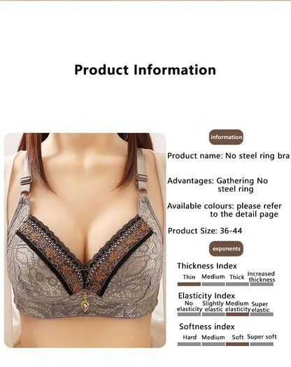 Women Adjustable Lace Bra V-neck Non Steel Ring Anti Sagging Comfortable Sexy Lingerie - Urban Heaven Co