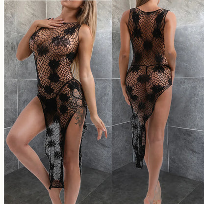 Sexy Women Fishnet Halter Backless Dress Low Cut Tight Pencil Cute Dress Plus Size Mini Dress. - Urban Heaven Co