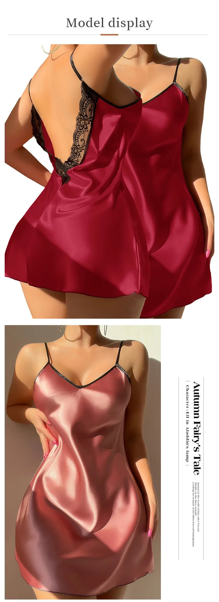 Sexy Female Lingerie Nightgown Patchwork Lace Backless Spaghetti Strap Nightdress Sleepwear Silky Satin Lounge Wear Home Dress - Urban Heaven Co