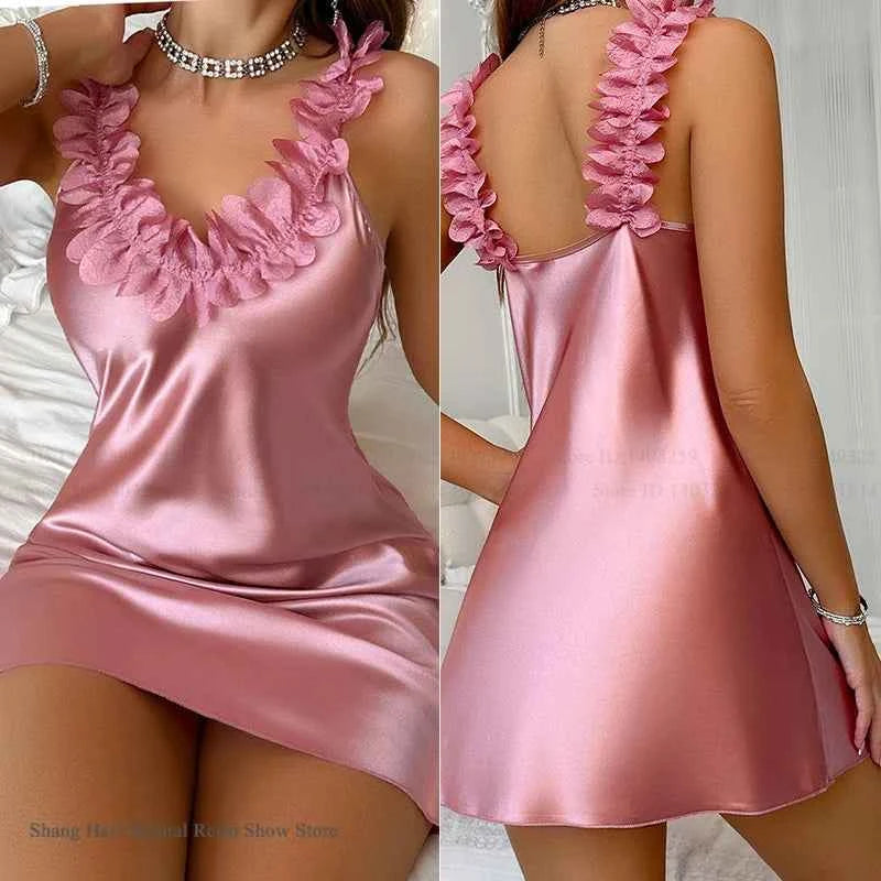 Sexy Female Twinset Robe Set Nightgown Silk Satin Female Sleepwear - Urban Heaven Co
