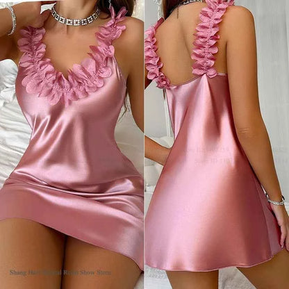 Sexy Female Twinset Robe Set Nightgown Silk Satin Female Sleepwear - Urban Heaven Co