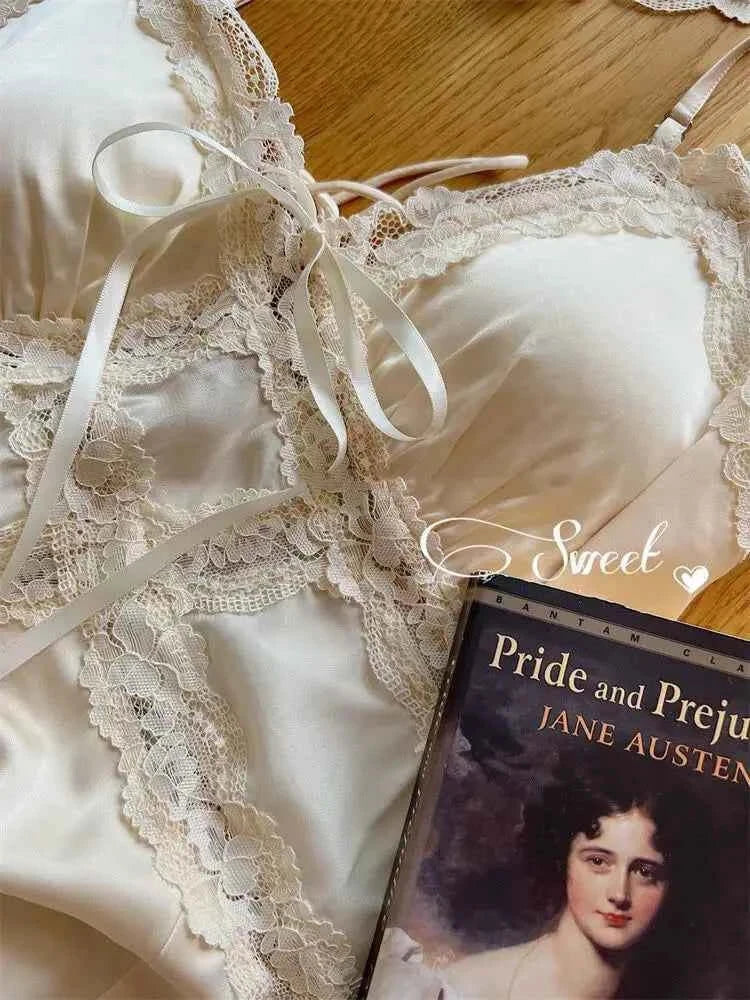 Spring New Nightgown Women Bride Wedding Dress Sweet Lace Patchwork Robe Set Nightdress Elegant Lingerie Summer Long Kimono Gown - Urban Heaven Co