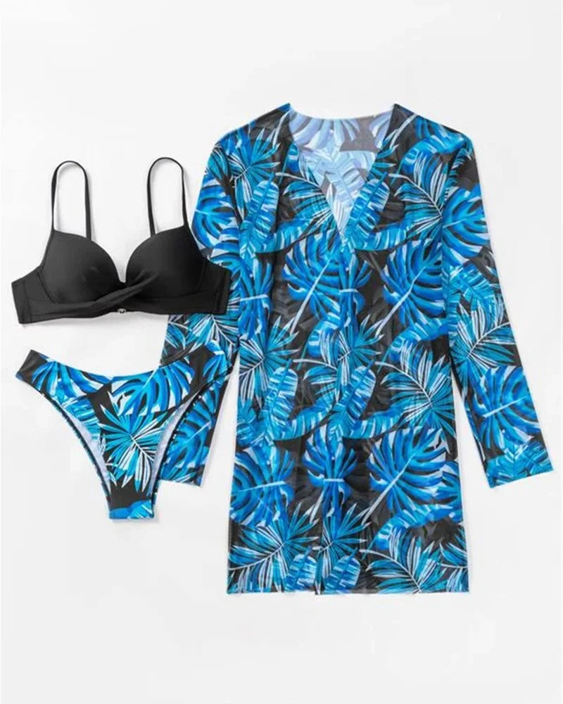 20 Colors Three Piece Bikinis Set Women Sexy Push Up Swimwear Swimsuit Plants. - Urban Heaven Co