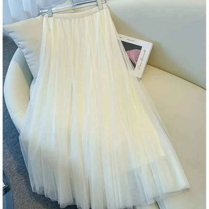 Two Piece Set Women Summer O-neck Sleeveless Slim Vest + A-line Mesh Skirt Elegant Office Lady Suit - Urban Heaven Co