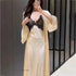 Sexy Femlae Long Robe Nightgown 2PCS Set Spring Summer New Silk Satin Sleepwear Nightdress Lingerie Patchwork Lace Homewear - Urban Heaven Co