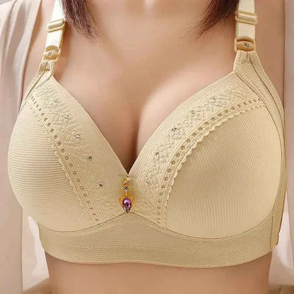 Large Size Lifting Bra - Gathered Side Collection Full Cup Brassiere Without Steel Ring - Urban Heaven Co