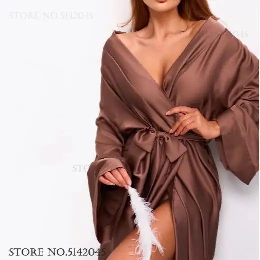 Sexy Kimono Bathrobe - Long Satin Gown Yukata for Elegant Home Sleepwear - Urban Heaven Co