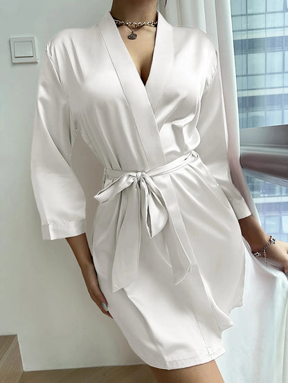 Summer Lace-Up Bathrobe Women – Sexy Ice Silk Gown &amp; Morning Robe for Home - Urban Heaven Co