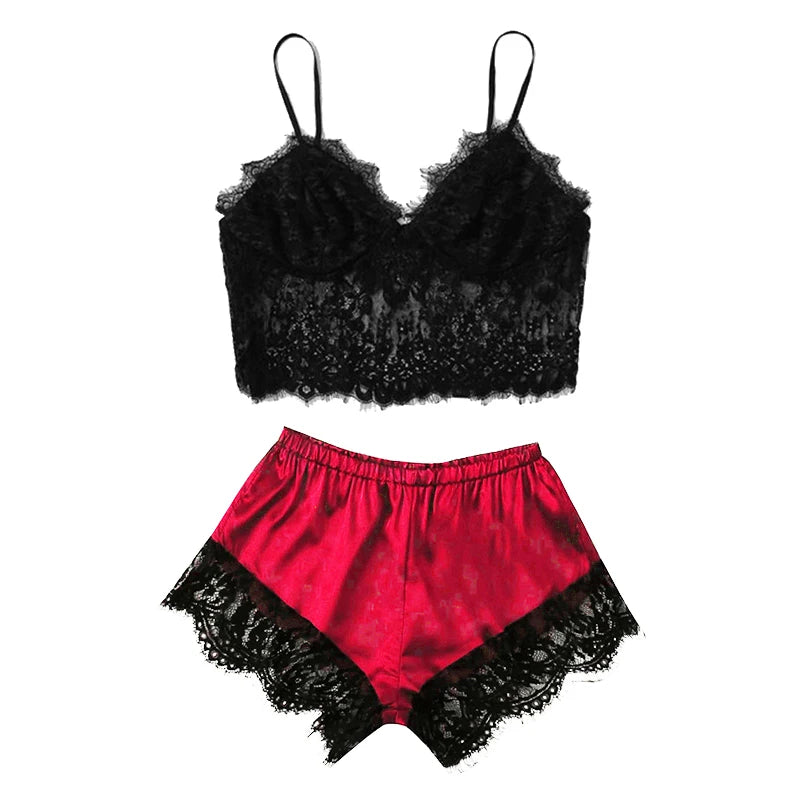 Womens Sexy Lace Nightwear Set - Casual Babydoll Pajamas with Tops and Shorts for Sleepwear - Urban Heaven Co