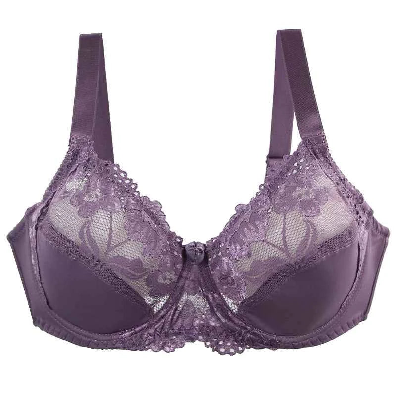 New European American Large Size Lace Bra for Women with Adjustable Steel Ring and Gathered Design - Urban Heaven Co